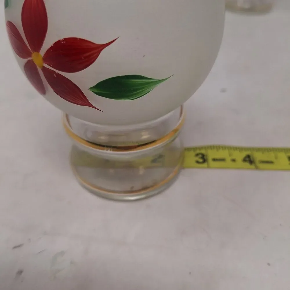 Vintage Bartlett Collins Poinsettia Frosted Bud Vases Set Of 2 Hand Painted